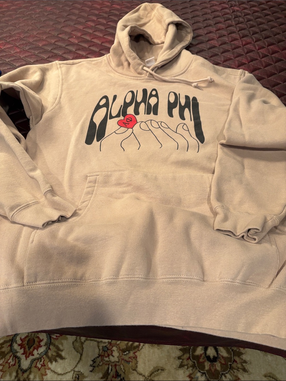 Alpha Phi Beige Graphic Hoodie with Red Heart